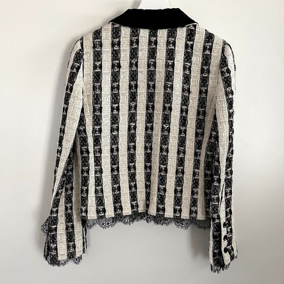 Chanel Vintage 2004 Tweed Lace Trim Jacket Black White - Picture 5 of 15